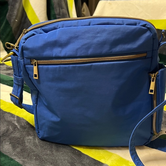 Travelon Royal Blue Crossbody Messenger Bag with Gold Hardware - Picture 7 of 13